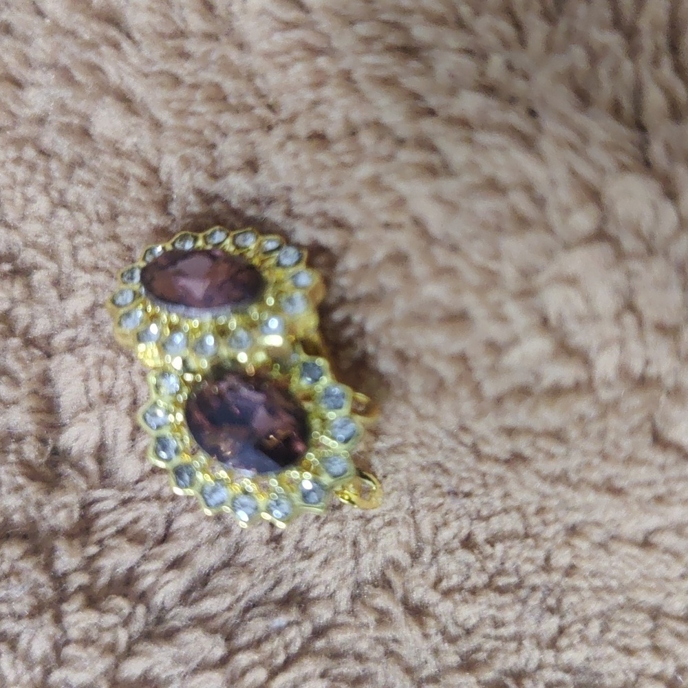 Purple Gold‑Tone Oval Statement Earrings – Jewel‑Tone – - Picture 4 of 5
